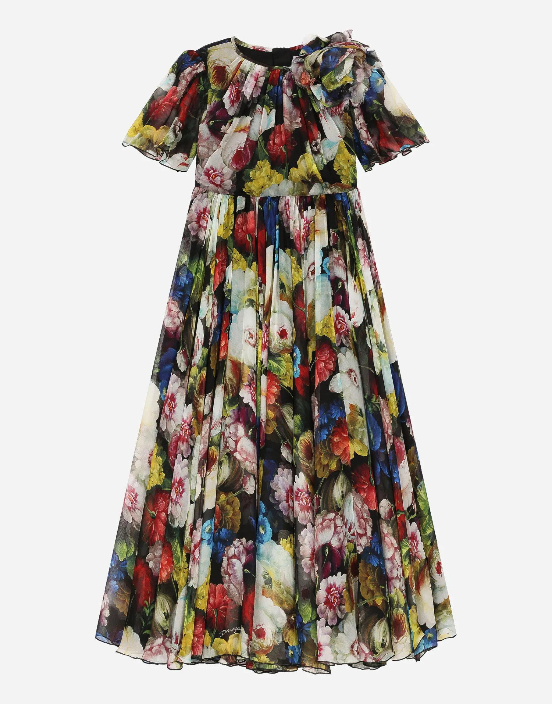 Chiffon dress with nocturnal flower print