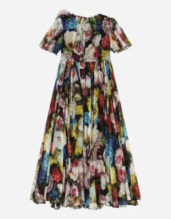 Chiffon dress with nocturnal flower print