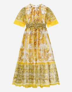Chiffon dress with yellow majolica print