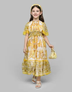 Chiffon dress with yellow majolica print