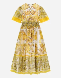 Chiffon dress with yellow majolica print