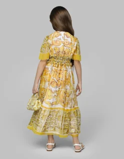 Chiffon dress with yellow majolica print