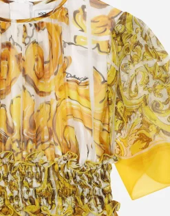 Chiffon dress with yellow majolica print