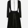 Chiffon midi shirt dress with piqué cuffs and shirt front