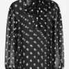 Chiffon pussy-bow blouse with polka-dot print