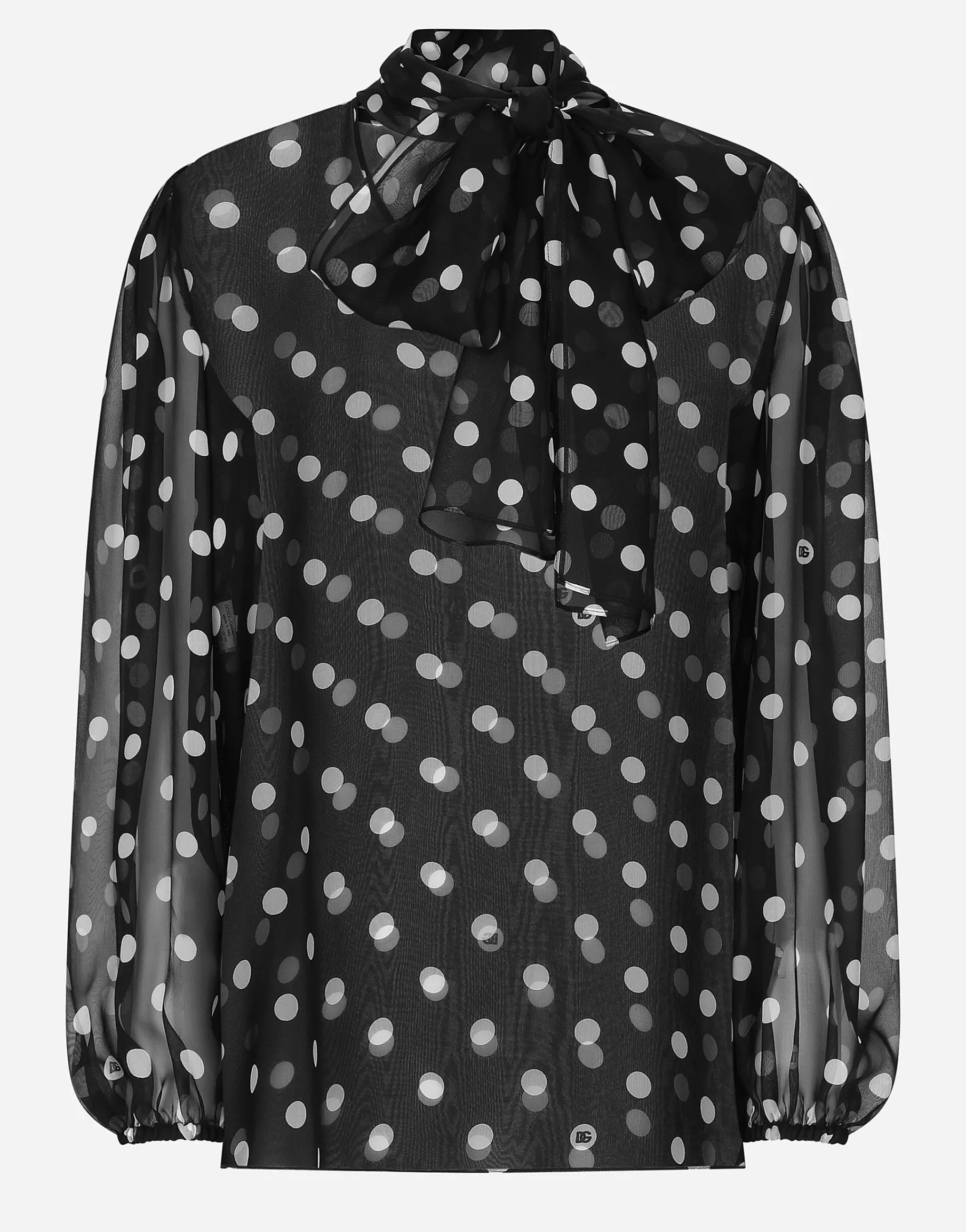 Chiffon pussy-bow blouse with polka-dot print