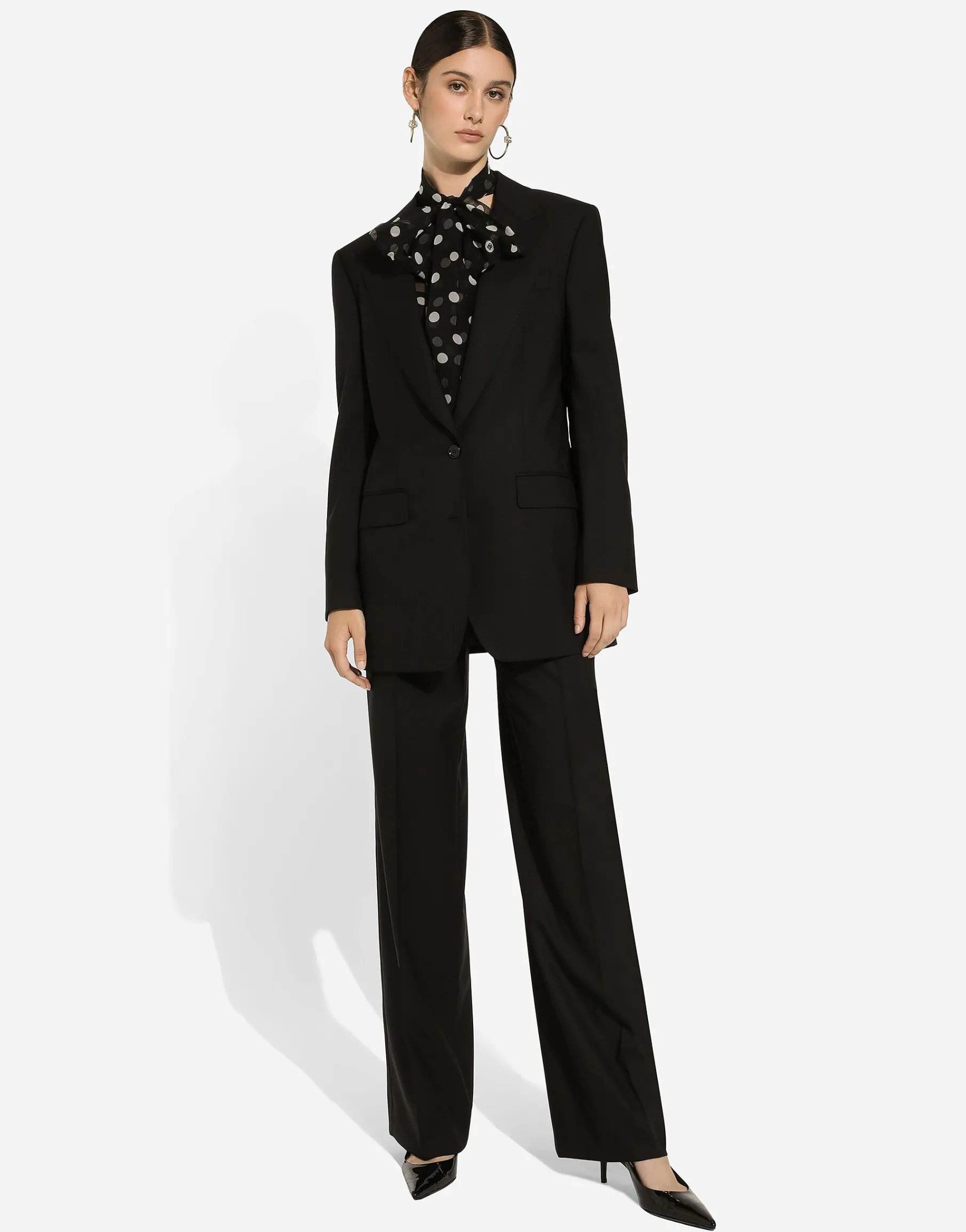 Chiffon pussy-bow blouse with polka-dot print