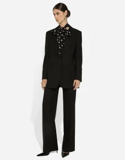 Chiffon pussy-bow blouse with polka-dot print