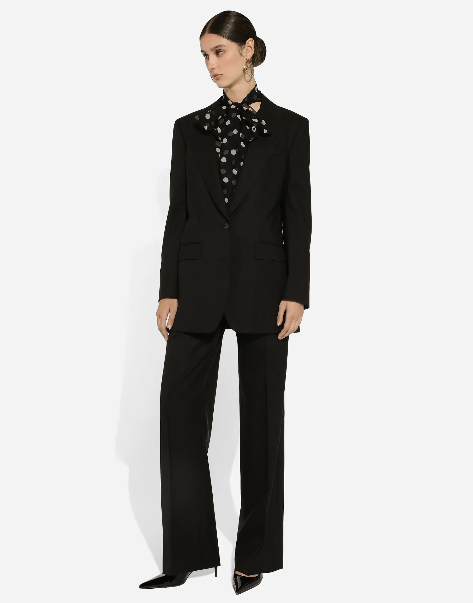 Chiffon pussy-bow blouse with polka-dot print