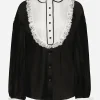 Chiffon shirt with shirt front and organza cuffs