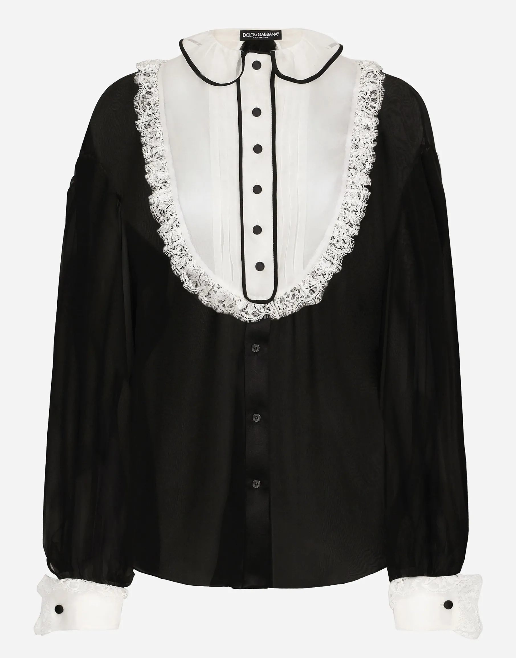 Chiffon shirt with shirt front and organza cuffs