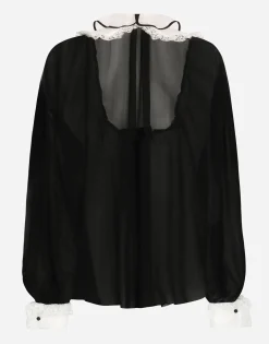 Chiffon shirt with shirt front and organza cuffs