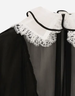 Chiffon shirt with shirt front and organza cuffs