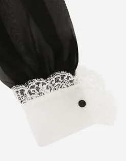 Chiffon shirt with shirt front and organza cuffs