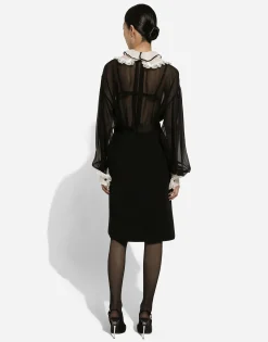 Chiffon shirt with shirt front and organza cuffs