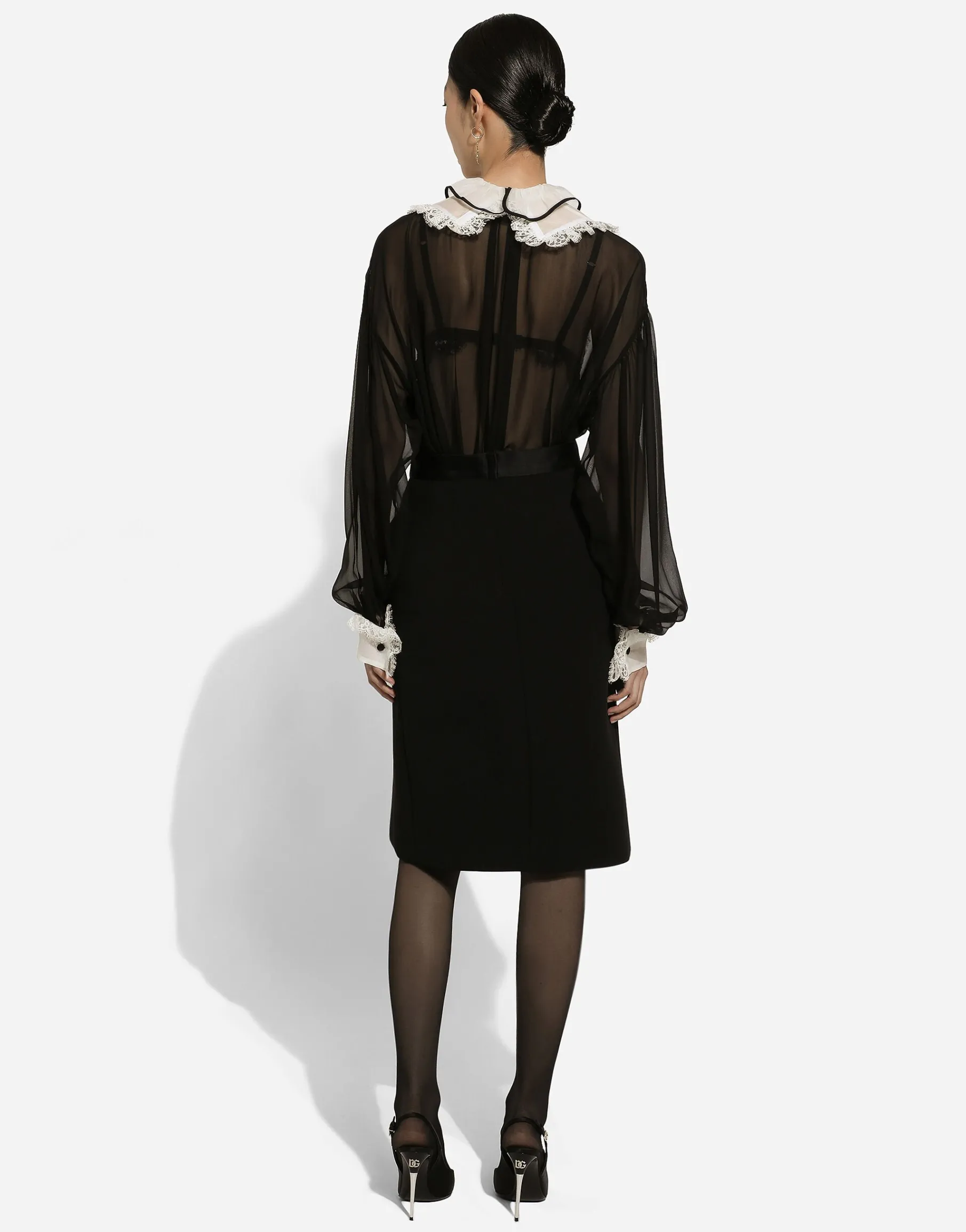 Chiffon shirt with shirt front and organza cuffs