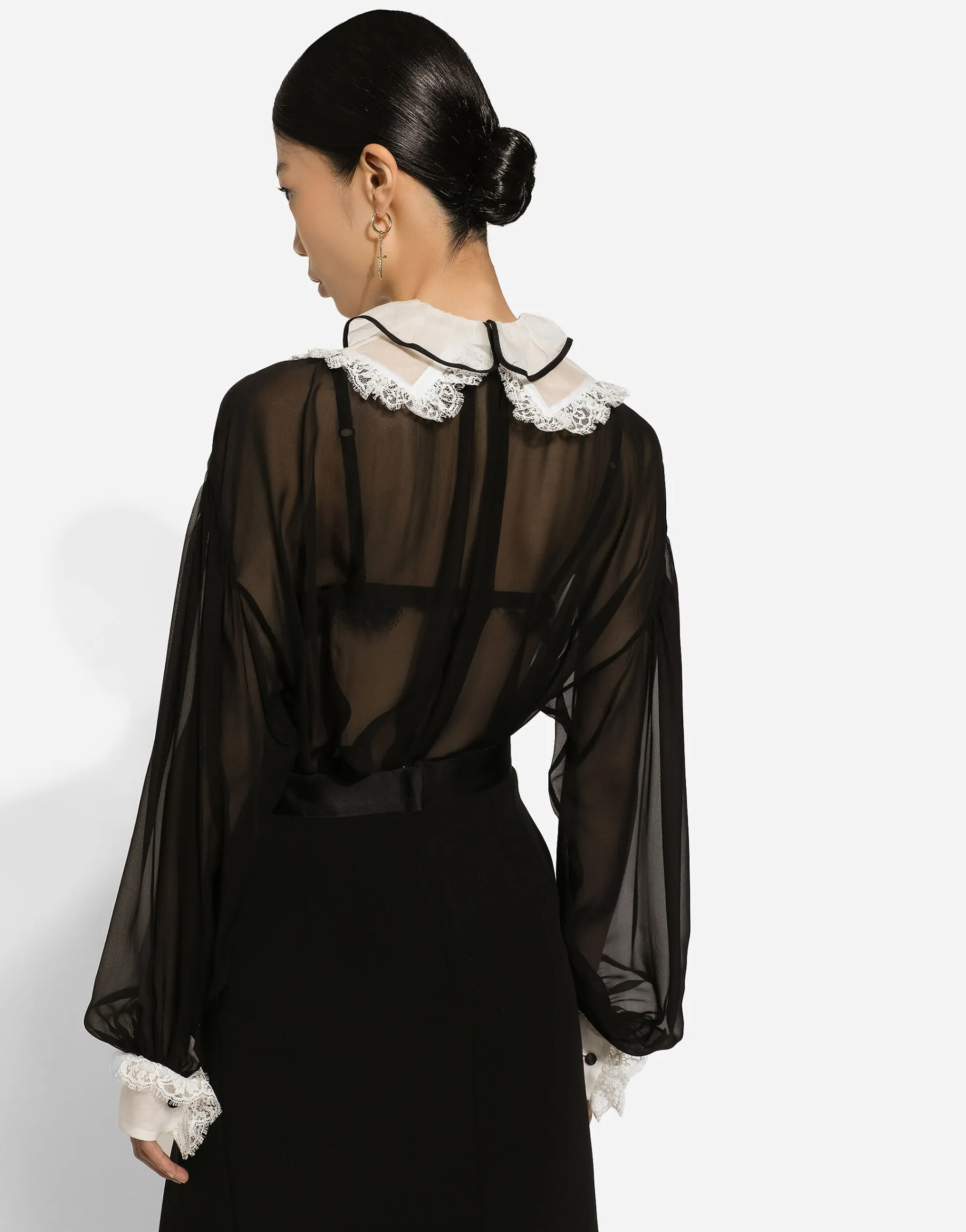Chiffon shirt with shirt front and organza cuffs