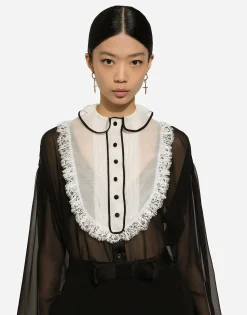 Chiffon shirt with shirt front and organza cuffs