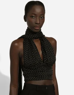 Chiffon top with polka-dot print and scarf detail
