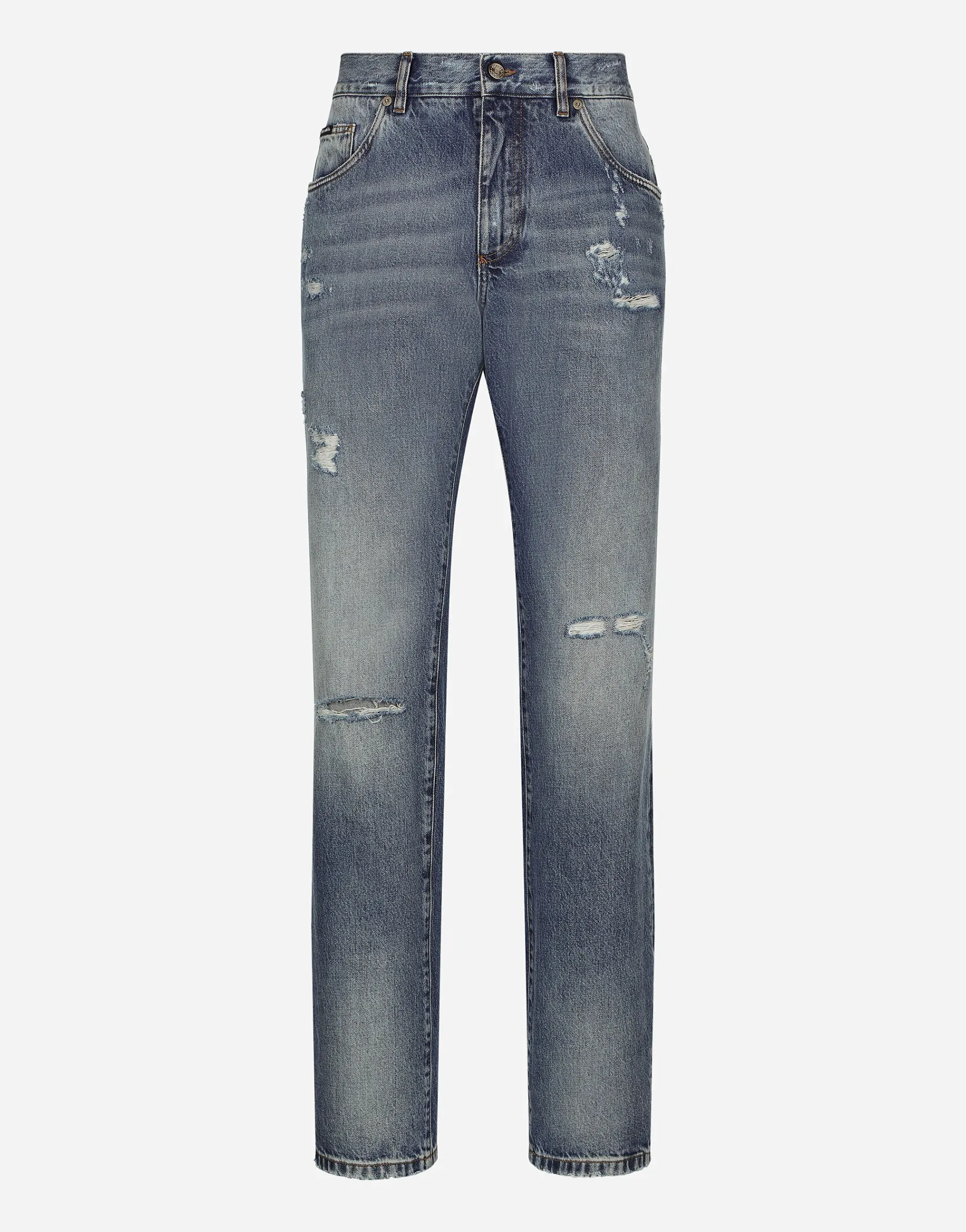Classic blue denim jeans with abrasions