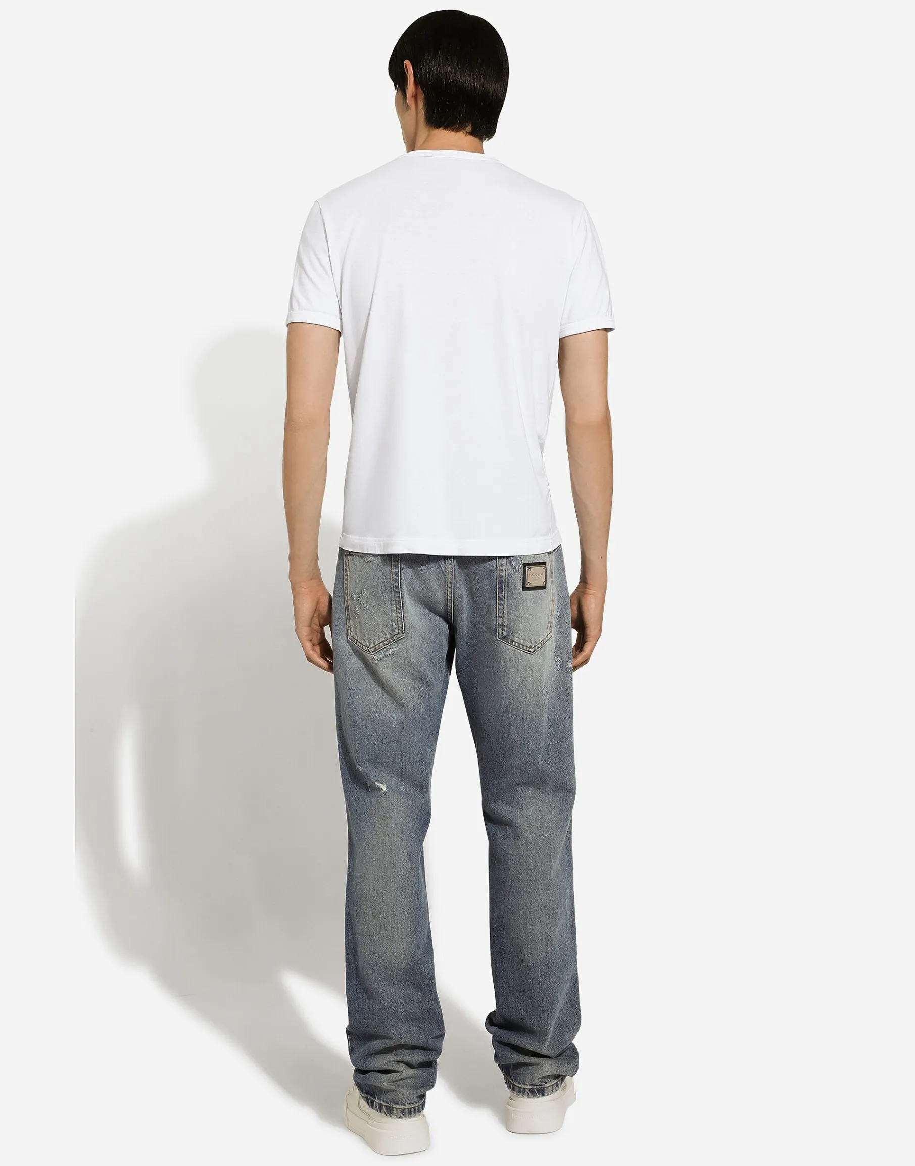 Classic blue denim jeans with abrasions