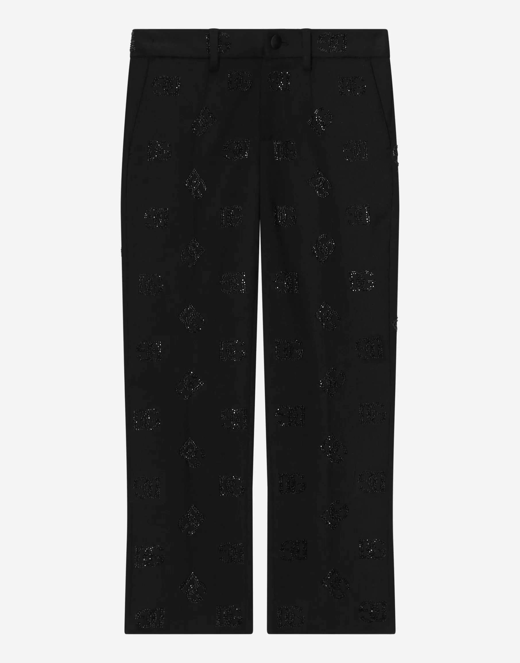 Classic wool pants with all-over fusible-rhinestone logo
