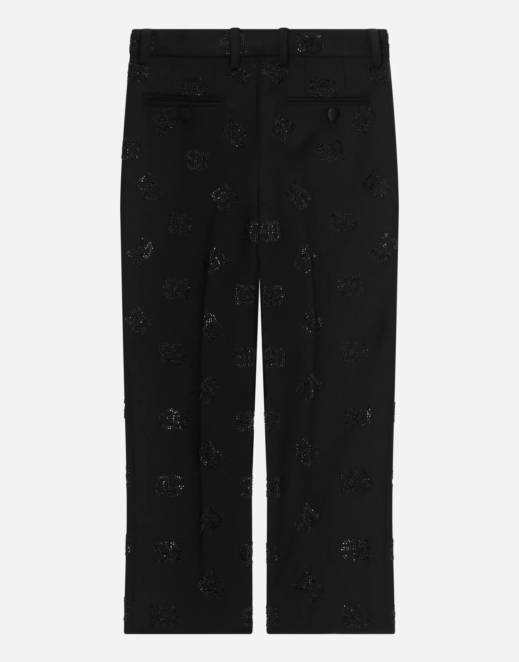 Classic wool pants with all-over fusible-rhinestone logo