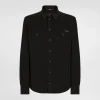 Coated black stretch denim shirt