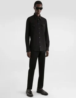 Coated black stretch denim shirt