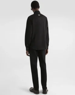 Coated black stretch denim shirt