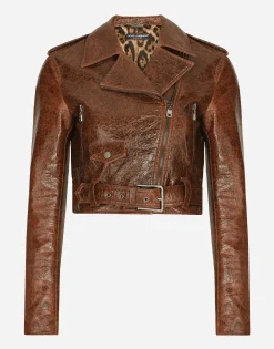 Coated cotton faux leather biker jacket