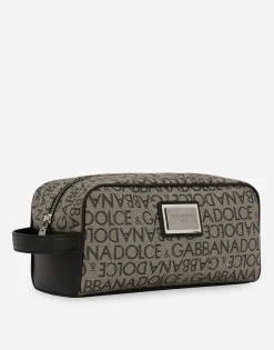 Coated jacquard toiletry bag