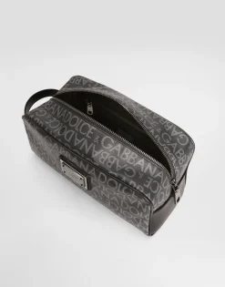 Coated jacquard toiletry bag
