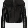 Collarless leather jacket