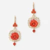 Coral leverback earrings in yellow 18kt gold with coral roses