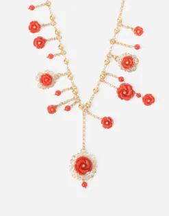 Coral necklace in yellow 18kt gold with coral rose
