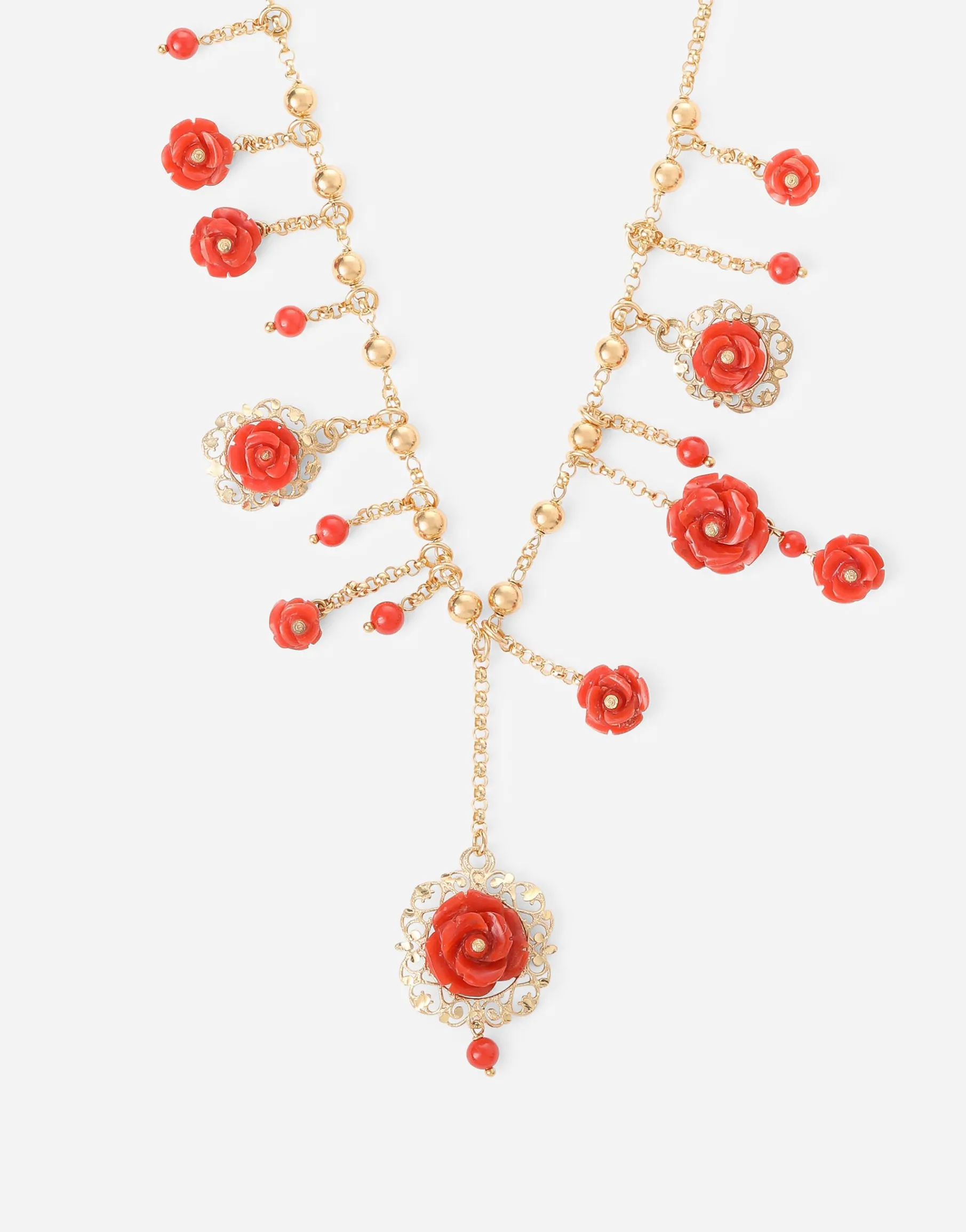 Coral necklace in yellow 18kt gold with coral rose