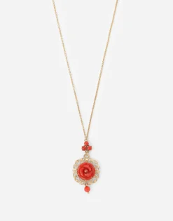 Coral pendant in yellow 18kt gold and coral rose