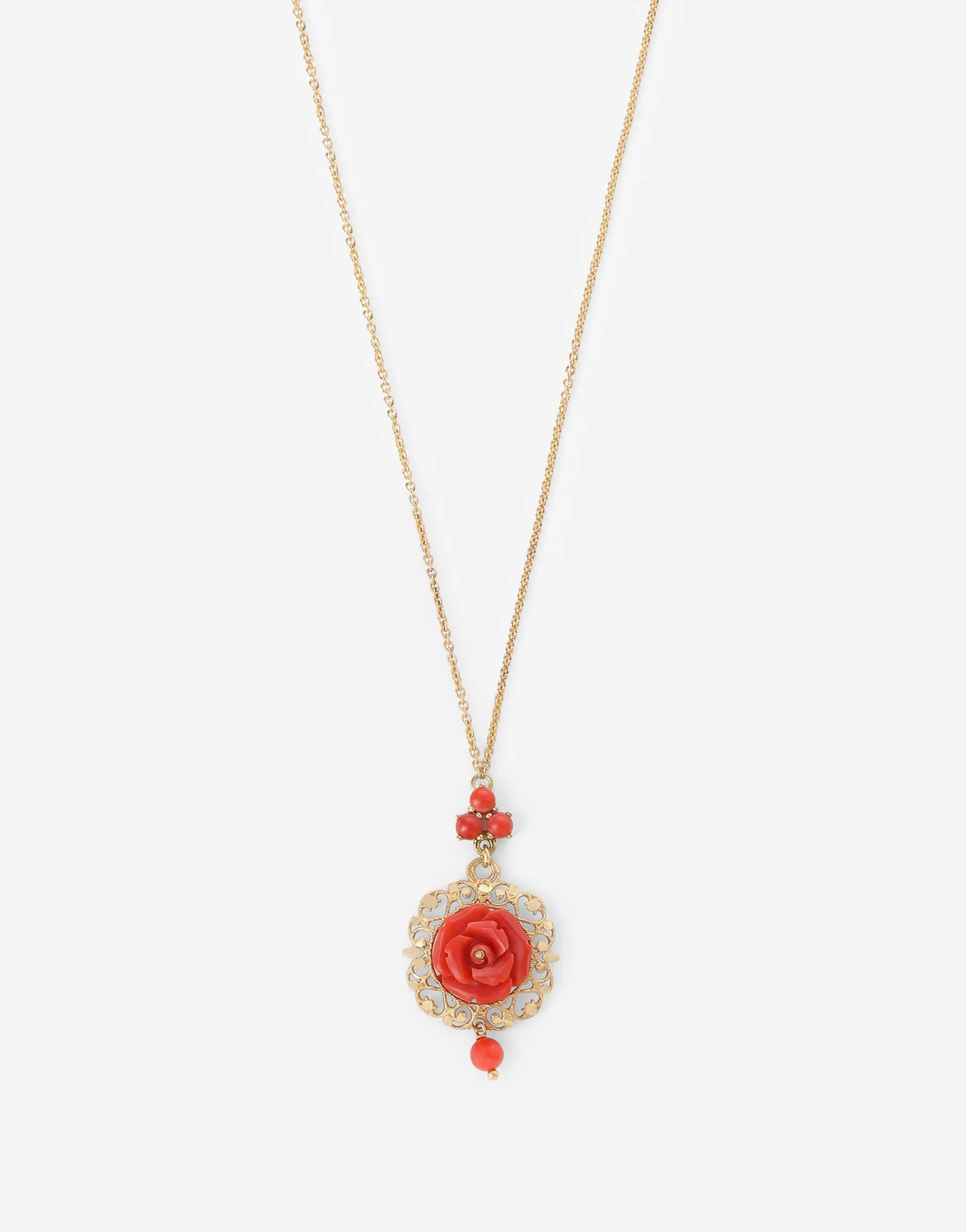 Coral pendant in yellow 18kt gold and coral rose