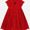 Cordonette lace dress with embroidered jewel