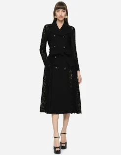 Cordonetto lace and crepe coat with belt