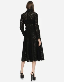 Cordonetto lace and crepe coat with belt
