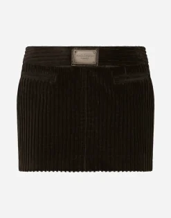 Corduroy miniskirt with logo tag