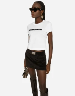 Corduroy miniskirt with logo tag