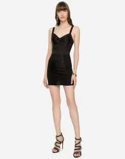 Corset-style lace and satin minidress