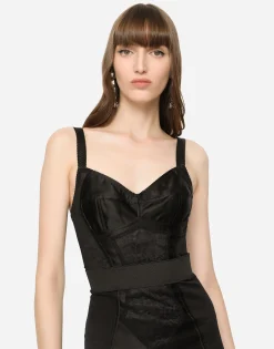 Corset-style lace and satin minidress