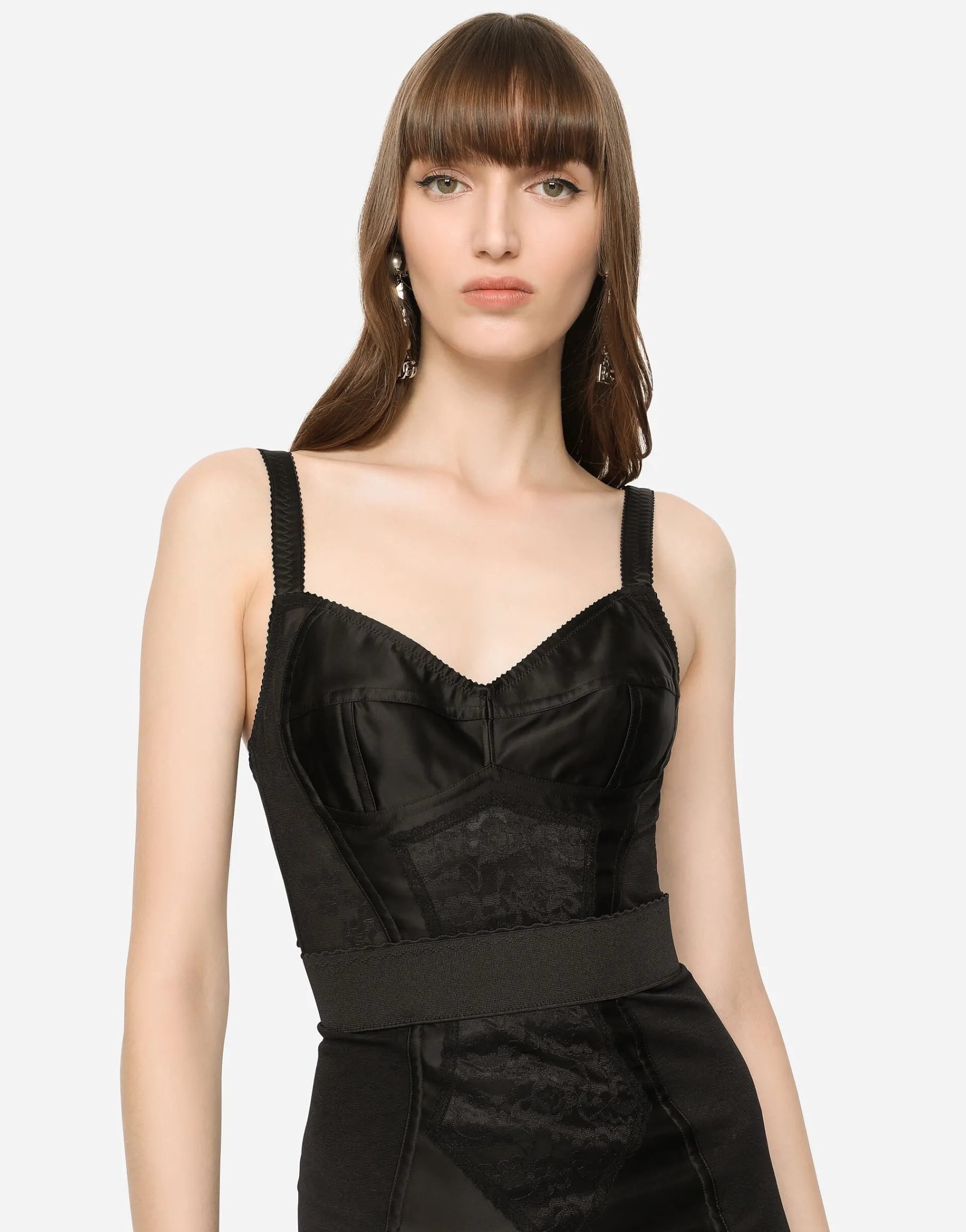 Corset-style lace and satin minidress