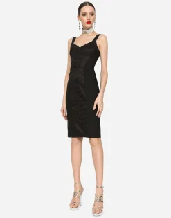 Corset-style midi dress in powernet and lace