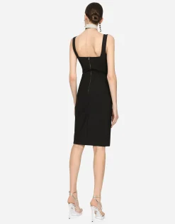 Corset-style midi dress in powernet and lace