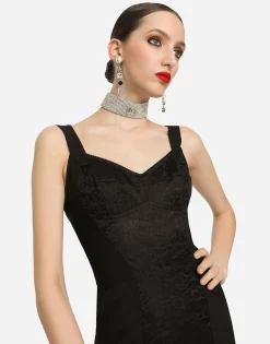 Corset-style midi dress in powernet and lace